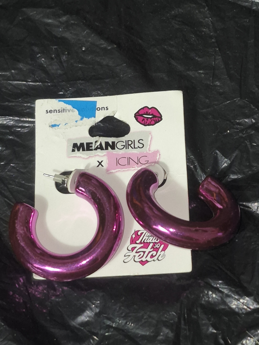 Source Unknown Metallic Fuchsia Hoop Earrings